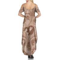 Hawaii Plumeria Summer Maxi Dress Hau'oli la Makuahine Beige LT7 - Polynesian Pride