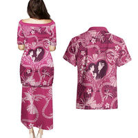 Hawaii Plumeria Couples Matching Puletasi and Hawaiian Shirt Hau'oli la Makuahine Rosy LT7 - Polynesian Pride