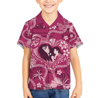 Hawaii Plumeria Family Matching Tank Maxi Dress and Hawaiian Shirt Hau'oli la Makuahine Rosy LT7 Son's Shirt Pink - Polynesian Pride