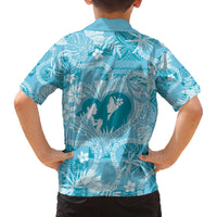 Hawaii Plumeria Family Matching Off Shoulder Maxi Dress and Hawaiian Shirt Hau'oli la Makuahine Turquoise LT7 - Polynesian Pride