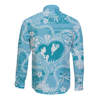 Hawaii Plumeria Long Sleeve Button Shirt Hau'oli la Makuahine Turquoise LT7 - Polynesian Pride