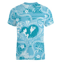 Hawaii Plumeria Women V Neck T Shirt Hau'oli la Makuahine Turquoise LT7 - Polynesian Pride