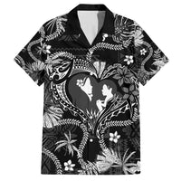 Hawaii Plumeria Family Matching Off Shoulder Short Dress and Hawaiian Shirt Hau'oli la Makuahine Monochrome LT7 Dad's Shirt - Short Sleeve Black - Polynesian Pride