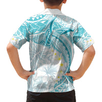 Polynesia Humpback Whale Family Matching Puletasi and Hawaiian Shirt Tropical Plumeria Turquoise LT7 - Polynesian Pride