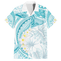 Polynesia Humpback Whale Family Matching Puletasi and Hawaiian Shirt Tropical Plumeria Turquoise LT7 Dad's Shirt - Short Sleeve Turquoise - Polynesian Pride