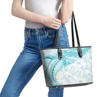 Polynesia Humpback Whale Leather Tote Bag Tropical Plumeria Turquoise LT7 - Polynesian Pride