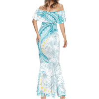 Polynesia Humpback Whale Mermaid Dress Tropical Plumeria Turquoise