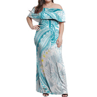 Polynesia Humpback Whale Off Shoulder Maxi Dress Tropical Plumeria Turquoise LT7 Women Turquoise - Polynesian Pride