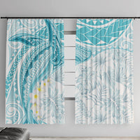 Polynesia Humpback Whale Window Curtain Tropical Plumeria Turquoise LT7 With Hooks Turquoise - Polynesian Pride
