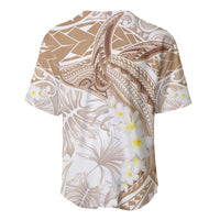 Polynesia Humpback Whale Baseball Jersey Tropical Plumeria Beige