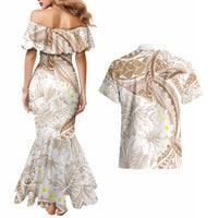 Polynesia Humpback Whale Couples Matching Mermaid Dress and Hawaiian Shirt Tropical Plumeria Beige LT7 - Polynesian Pride