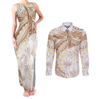 Polynesia Humpback Whale Couples Matching Tank Maxi Dress and Long Sleeve Button Shirt Tropical Plumeria Beige LT7 Beige - Polynesian Pride