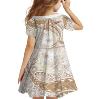 Polynesia Humpback Whale Family Matching Off Shoulder Short Dress and Hawaiian Shirt Tropical Plumeria Beige