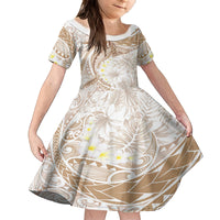 Polynesia Humpback Whale Family Matching Puletasi and Hawaiian Shirt Tropical Plumeria Beige LT7 Daughter's Dress Beige - Polynesian Pride