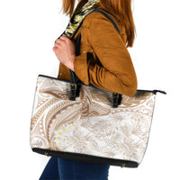 Polynesia Humpback Whale Leather Tote Bag Tropical Plumeria Beige LT7 Beige - Polynesian Pride