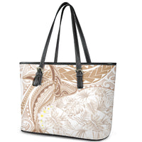 Polynesia Humpback Whale Leather Tote Bag Tropical Plumeria Beige LT7 - Polynesian Pride