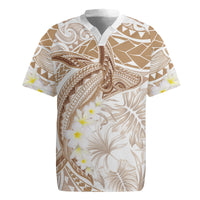 Polynesia Humpback Whale Rugby Jersey Tropical Plumeria Beige
