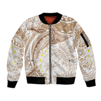 Polynesia Humpback Whale Sleeve Zip Bomber Jacket Tropical Plumeria Beige LT7 Unisex Beige - Polynesian Pride