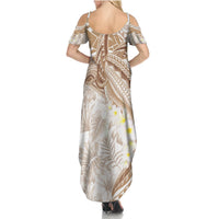 Polynesia Humpback Whale Summer Maxi Dress Tropical Plumeria Beige LT7 - Polynesian Pride