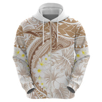 Polynesia Humpback Whale Zip Hoodie Tropical Plumeria Beige