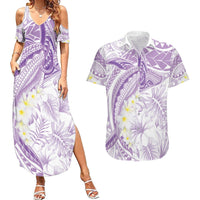 Polynesia Humpback Whale Couples Matching Summer Maxi Dress and Hawaiian Shirt Tropical Plumeria Lavender LT7 Lavender - Polynesian Pride