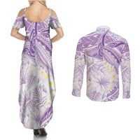Polynesia Humpback Whale Couples Matching Summer Maxi Dress and Long Sleeve Button Shirt Tropical Plumeria Lavender LT7 - Polynesian Pride