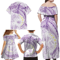 Polynesia Humpback Whale Family Matching Off Shoulder Maxi Dress and Hawaiian Shirt Tropical Plumeria Lavender LT7 - Polynesian Pride