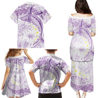 Polynesia Humpback Whale Family Matching Puletasi and Hawaiian Shirt Tropical Plumeria Lavender LT7 - Polynesian Pride