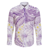 Polynesia Humpback Whale Family Matching Puletasi and Hawaiian Shirt Tropical Plumeria Lavender LT7 Dad's Shirt - Long Sleeve Lavender - Polynesian Pride