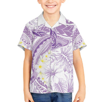 Polynesia Humpback Whale Family Matching Puletasi and Hawaiian Shirt Tropical Plumeria Lavender LT7 Son's Shirt Lavender - Polynesian Pride