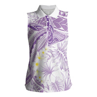 Polynesia Humpback Whale Women Sleeveless Polo Shirt Tropical Plumeria Lavender