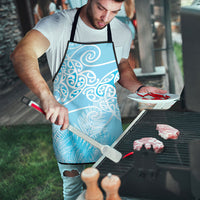 Aotearoa Maori Koru Curves Apron Silver Ferns - Turquoise LT7 - Polynesian Pride