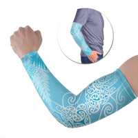 Aotearoa Maori Koru Curves Arm Sleeves Silver Ferns - Turquoise LT7 Set of 2 Turquoise - Polynesian Pride