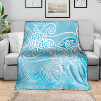 Aotearoa Maori Koru Curves Blanket Silver Ferns - Turquoise LT7 - Polynesian Pride