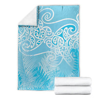Aotearoa Maori Koru Curves Blanket Silver Ferns - Turquoise LT7 - Polynesian Pride