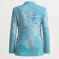 Aotearoa Maori Koru Curves Blazer Silver Ferns - Turquoise LT7 - Polynesian Pride