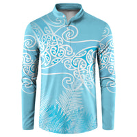 Aotearoa Maori Koru Curves Button Sweatshirt Silver Ferns - Turquoise LT7 Turquoise - Polynesian Pride