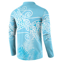 Aotearoa Maori Koru Curves Button Sweatshirt Silver Ferns - Turquoise LT7 - Polynesian Pride