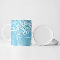Aotearoa Maori Koru Curves Ceramic Mug Silver Ferns - Turquoise LT7 - Polynesian Pride