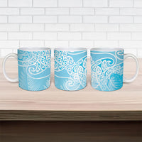 Aotearoa Maori Koru Curves Ceramic Mug Silver Ferns - Turquoise LT7 - Polynesian Pride