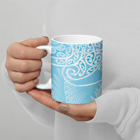 Aotearoa Maori Koru Curves Ceramic Mug Silver Ferns - Turquoise LT7 - Polynesian Pride