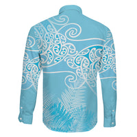 Aotearoa Maori Koru Curves Family Matching Long Sleeve Bodycon Dress and Hawaiian Shirt Silver Ferns - Turquoise