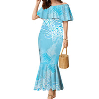 Aotearoa Maori Koru Curves Family Matching Mermaid Dress and Hawaiian Shirt Silver Ferns - Turquoise