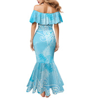 Aotearoa Maori Koru Curves Family Matching Mermaid Dress and Hawaiian Shirt Silver Ferns - Turquoise