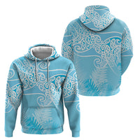 Aotearoa Maori Koru Curves Hoodie Silver Ferns - Turquoise LT7 - Polynesian Pride