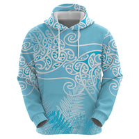Aotearoa Maori Koru Curves Hoodie Silver Ferns - Turquoise LT7 - Polynesian Pride