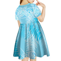 Aotearoa Maori Koru Curves Kid Short Sleeve Dress Silver Ferns - Turquoise LT7 - Polynesian Pride