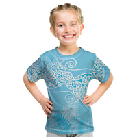 Aotearoa Maori Koru Curves Kid T Shirt Silver Ferns - Turquoise LT7 Turquoise - Polynesian Pride