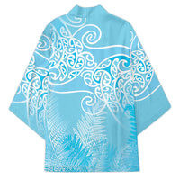 Aotearoa Maori Koru Curves Kimono Silver Ferns - Turquoise LT7 - Polynesian Pride