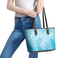 Aotearoa Maori Koru Curves Leather Tote Bag Silver Ferns - Turquoise LT7 - Polynesian Pride